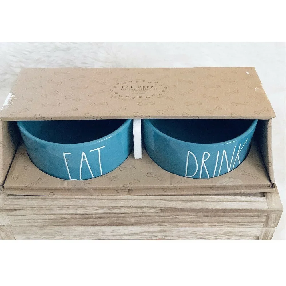 NWT Rae Dunn “Eat” and “Drink” Pet Bowls Set of Two - Picture 2 of 2